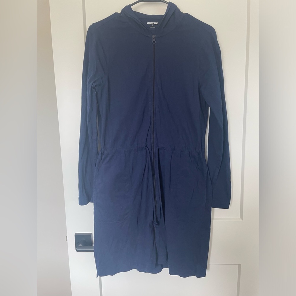 Lands' End Navy Hooded Zip-Up Dress – Size S